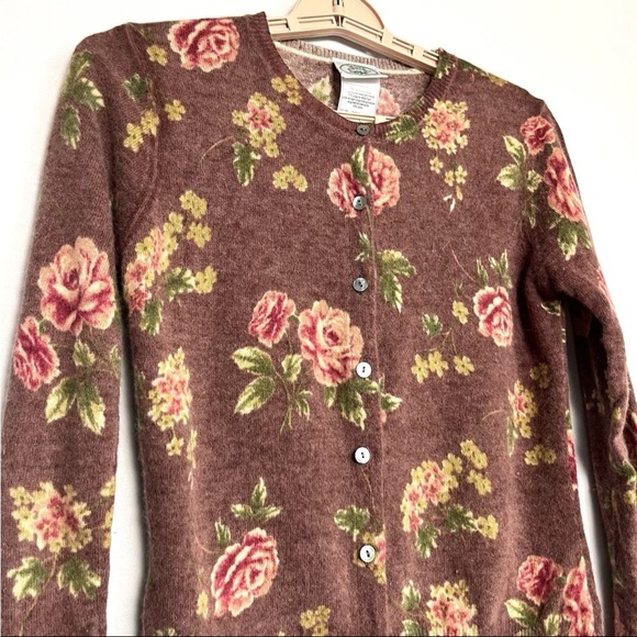 Laura Ashley Cardigan Sz S Angora Wool Rose Print Button Up Vtg Cottagecore EUC - Picture 6 of 15